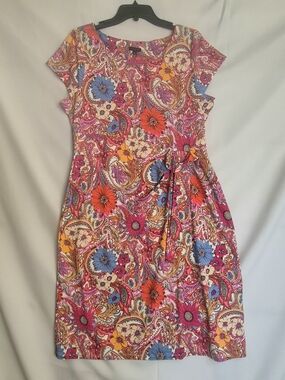 Talbots Pink Multi Floral Paisley Tie-Waist Dress